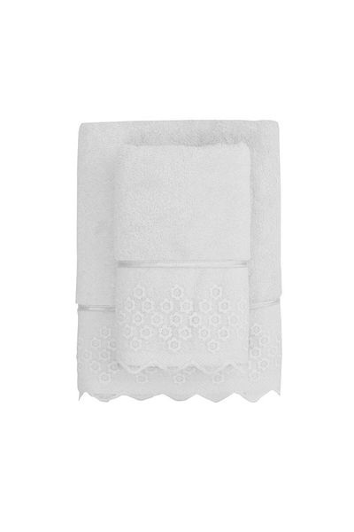 Soft Cotton Soft Cotton - Luxury Bath Towel Set (2 Pieces) 100% Cotton White with Embroidery, Dimensions 50X100+85X150 cm