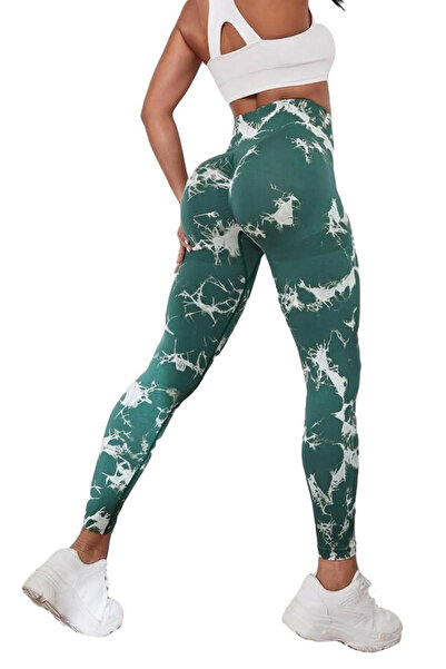 Fizion Pantaloni fitness modelatori cu elemente grafice, Dark Marble, Verde