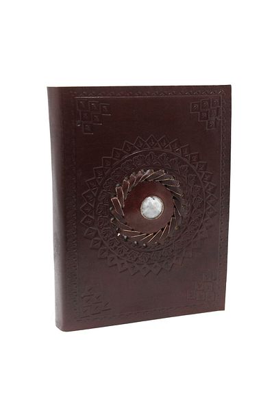 OEM LEATHER JOURNAL | HANDMADE | WITH MOONSTONE CRYSTAL | 17 x 12 cm *
