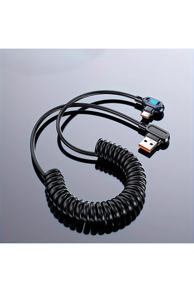 Choice 1.5m black 120W 6A USB-C Fast Charging Data Transfer Cable Elbow Stretch Spring For Samsung S24 Xiao