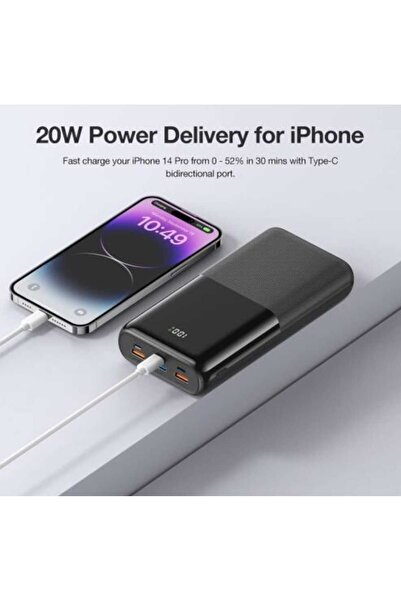 Veger 30000mAh Power Bank with 22.5W Charging Power and Large Battery Capacity with LED Display - Black