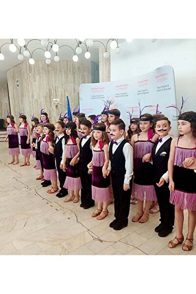 fustite cu luminite Rochița de Dans Modern, Superbă cu Franjuri și Pene Premium - 7-9 ani (122-134 cm)