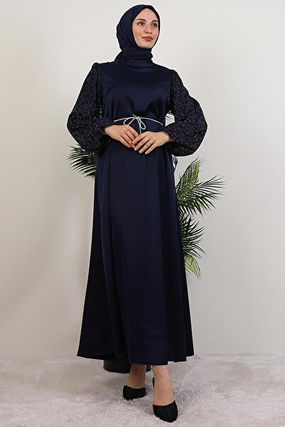 GİYZAMİLA Sleeve Patterned Dress Navy Blue