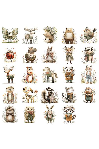 Choice MULTI 24pcs Boho Woodland Animals DIY UV DTF Cup Wrap Transfer Sticker Glass Coffee Mugs Greeting Ca