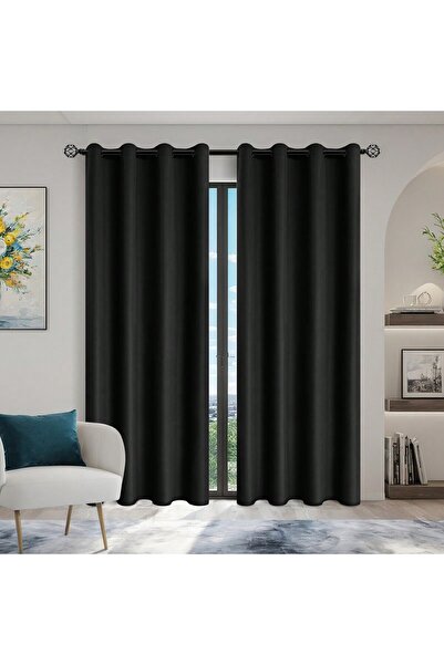 Choice ستائر تعتيم 100%، لوحة واحدة، سوداء، بحلقات معدنية علوية، مقاس 100×160...