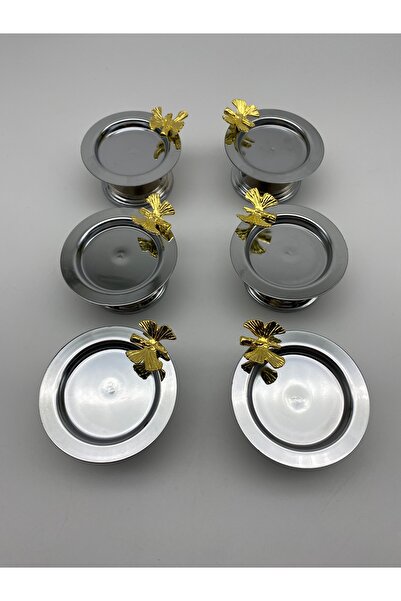 NEWTREND Züccaciye 6' Butterfly Decorative Silver Color Macaron Holder Turkish Delight Holder, Sugar Bowl, Presentation, Coffee, Treat, Coffee Presentation