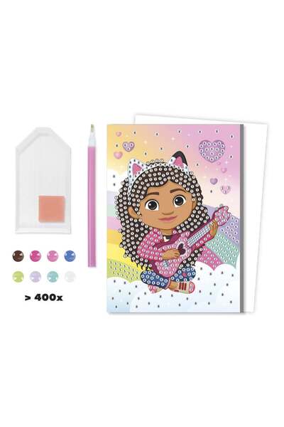 Moxy Set DIY creativ, felicitare cu pictură diamantată, casa de păpuși a lui Gabby