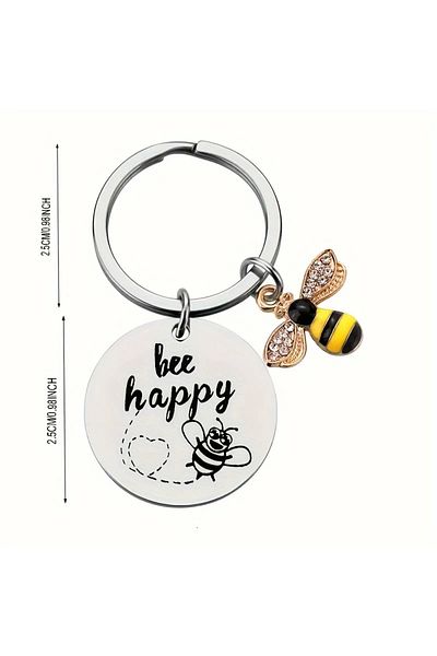 saratremo Round stainless steel keychain with bee - 'Bee Happy', decorative model for women