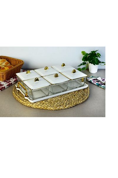 PONCİKPAZAR Aura Glass Porcelain 13 Piece White Breakfast Set