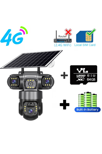 Choice كاميرا 4G بطاقة 64G V380 Pro 3 عدسة IP كاميرا تعمل بالطاقة الشمسية عالية الدقة 15 ميجابكسل خارجية مقاومة للماء CCTV رؤية ليلية Tw