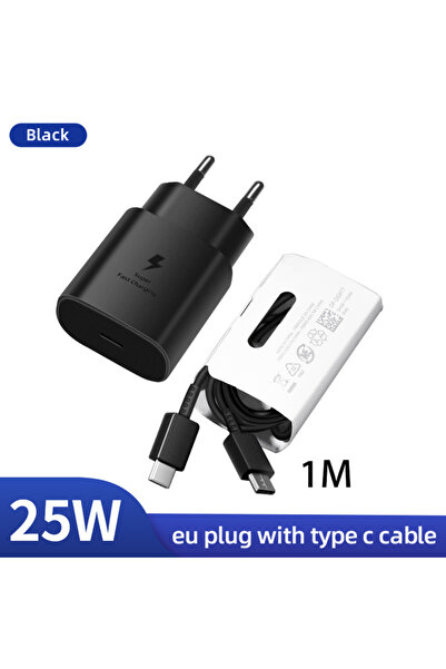 Samsung مجموعة كابل PD الأصلي 45 واط من الاتحاد الأوروبي باللون الأسود، شاحن USB Type-C سلكي 25 واط 5 أمبير فائق السرعة S2