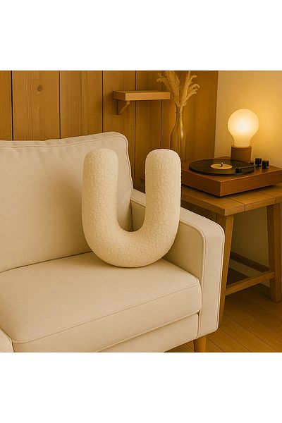 Woodesk Litera, Letter U, Pillow, Throw Pillow, Fiber Filled, Welsoft Fabric, 40 cm