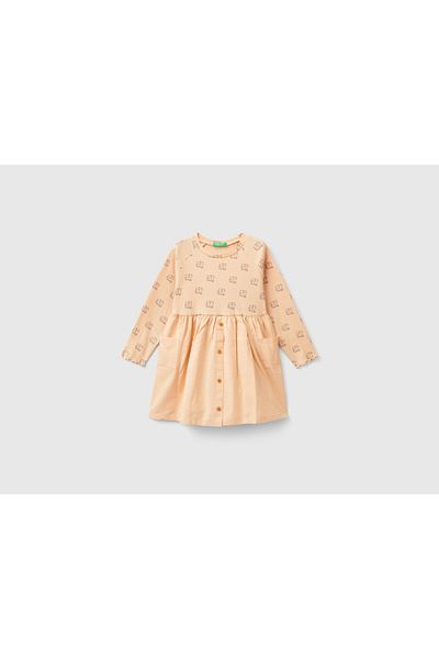 United Colors of Benetton Girls' Padded Dress with Round Neck and Long Sleeves