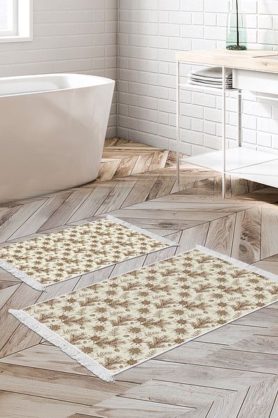 Alanur Home Αντιολισθητική βάση Djt Σετ τουαλέτας Star Cotton Fringe Vintage AL5009 Μπεζ