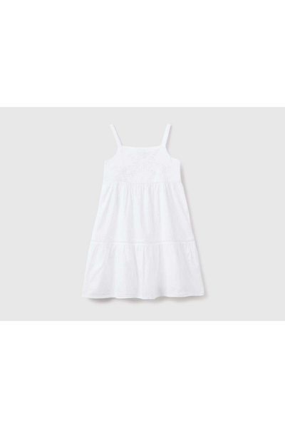 United Colors of Benetton Girls' Ruffled Dress with Embroidery and Straps