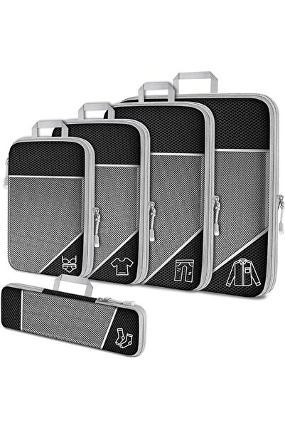 Choice مجموعة مكعبات التعبئة المضغوطة السوداء، حقيبة سفر شبكية قابلة للتوسيع،...