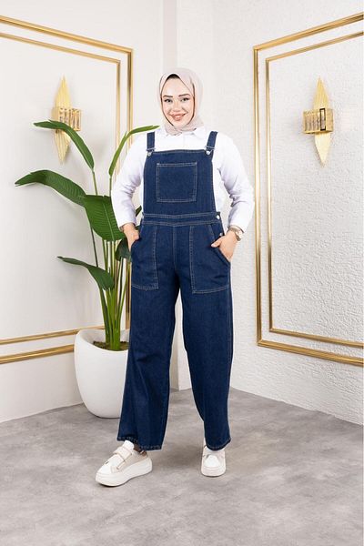 nacar çarşı Women's Blue Denim Jumpsuit – Comfortable Fit, Oversize Denim Jumpsuit, Casual Stylish Combination