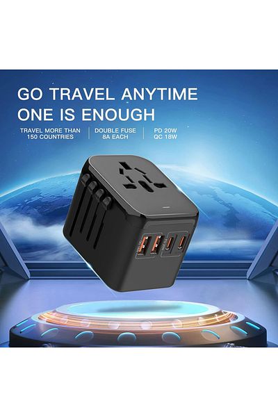 Choice Universal Plug PD20W International Power Adapter, 2 USB-C & 2 USB-A Fast Charging Travel Charger, Ou
