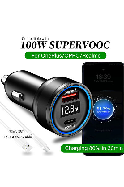 Choice أضف كابل بطول متر واحد لشاحن سيارة ون بلس بقوة 80 واط، وشاحن سيارة سوب...