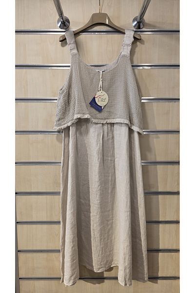 Park Moda Ιταλικό λινό φόρεμα με λουράκι με λεπτομέρεια με κρόσσια