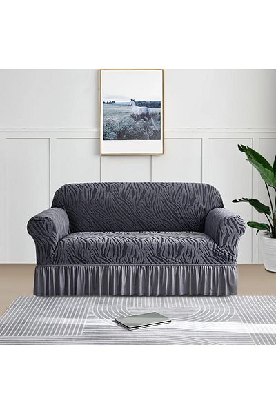 Choice 3-Seater Sofa Light Grey 1 Piece Set Sea Wave Skirt Stretch Sofa Cover Non-slip Full Cover Dust Cove