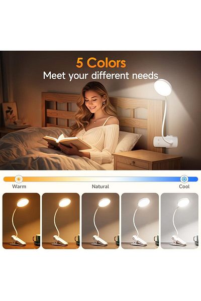 Choice Black Body Clip on Reading Light Dimmable Book Light Reading in Bed Stepless Brightness Eye Protect