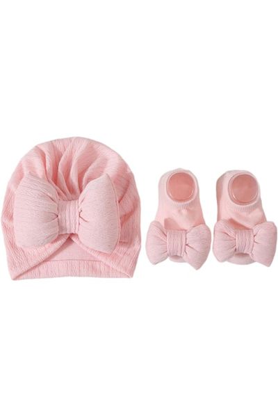 KERNOWSUN Set Turban cu Fundita si Botosei Antiderapante KERNOWSUN, pentru Nou-nascuti, Fete, Bumbac Moale, Cu
