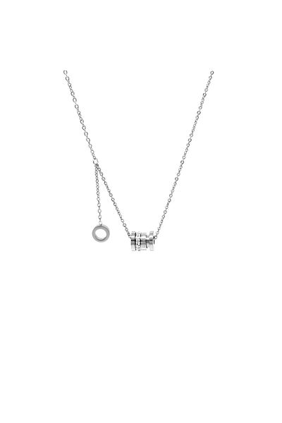 Tesbihane Cylinder Design Zircon Stone Silver Color Steel Women's Necklace