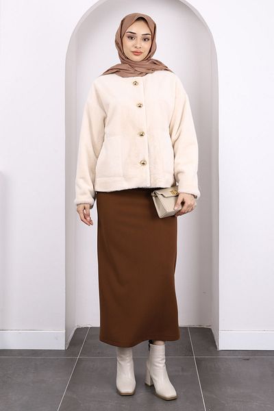 İmajButik Μπουφάν Angora με μπεζ τσέπη