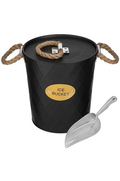 AVA Metal Ice Bucket, Black - With Lid and Scoop, 4.6L, Ø19.5x20.5cm