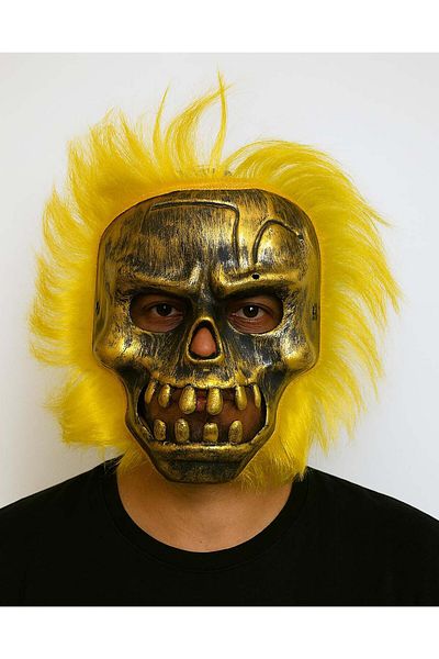Toptan Bulurum Wild Skull - Copper Skull Yellow Hair Skeleton Mask