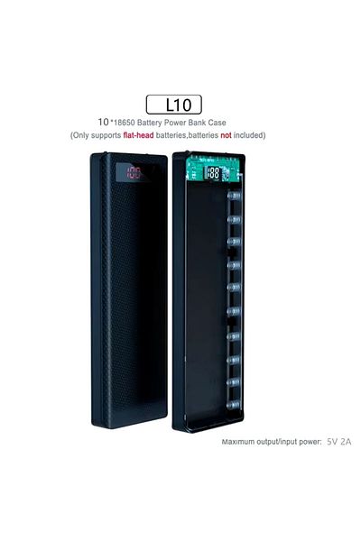 Choice 10 Slot Black 10/8*18650 Power Bank Battery Box Holder Portable Dual USB Type C Charge Shell for iPh