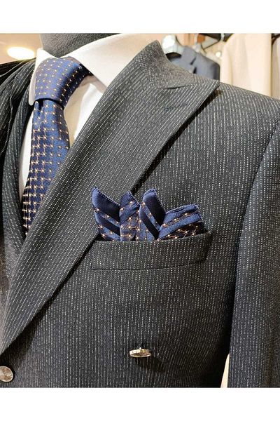 Ted Davıd Navy Blue Striped Double Breasted Suit
