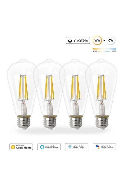 Choice 220-240V 7W Yes 4 PCS Zemismart Matter WiFi Smart LED Bulb with Dimmable Filament Light E27 Tungsten
