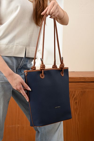 Just Polo Women's Navy Blue-Tan Hand and Shoulder Bag-Bd6066