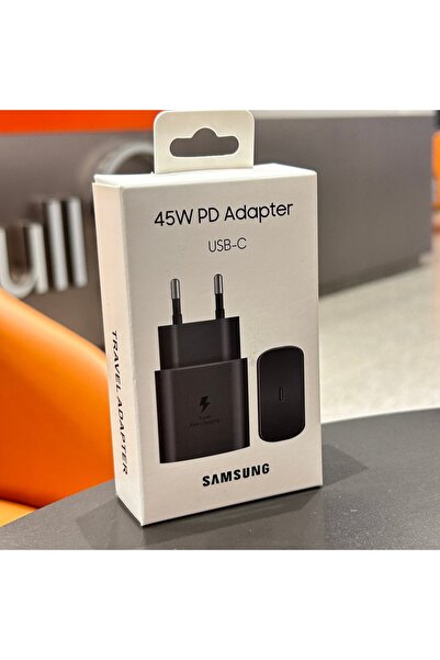 Samsung شاحن PD أسود أوروبي 45 وات شحن فائق السرعة لهاتف Galaxy S25 Ultra Plus FE S24 S23 S22 A56 A55