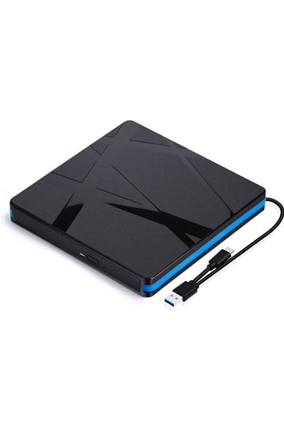 Choice شرائط جانبية زرقاء لمحركات أقراص DVD RW الخارجية، محمولة بمنفذ USB 3.0 من النوع c 2 في 1، ناسخ أقراص DVD مضغوطة وكاتب