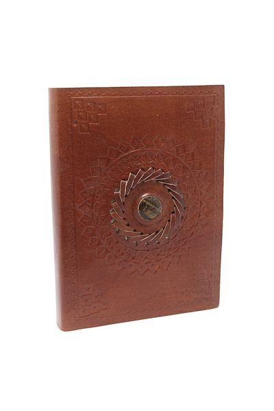 OEM LEATHER JOURNAL | HANDMADE | WITH TIGER EYE CRYSTAL | 17 x 12 cm *