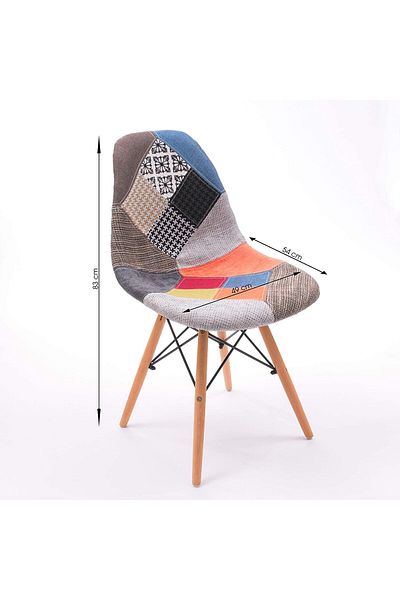 AWF AL WADI FURNITURE Pachy Single Patchwork Chair in Linen Fabric, Living Room Dining Chair with Soft Cushion Backrest
