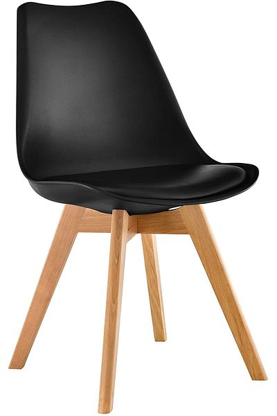 AWF AL WADI FURNITURE Eamy Single Black Tulip Design Mid Century Modern Upholstered Dining Chair Black & Beech