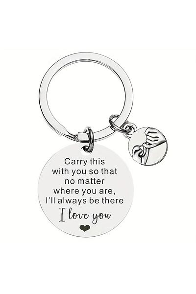 saratremo Stainless Steel Keychain with Message 'Carry this with you, I love you' and Heart Charm - Romantic G