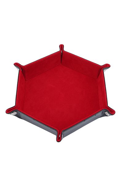 Choice Red 01 Rolling Folding Hexagon Dice Game Storage Tray Holder Double Sided Thick PU Leather&Velvet Di