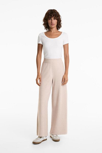 Oysho Wide straight-leg piqué knit trousers