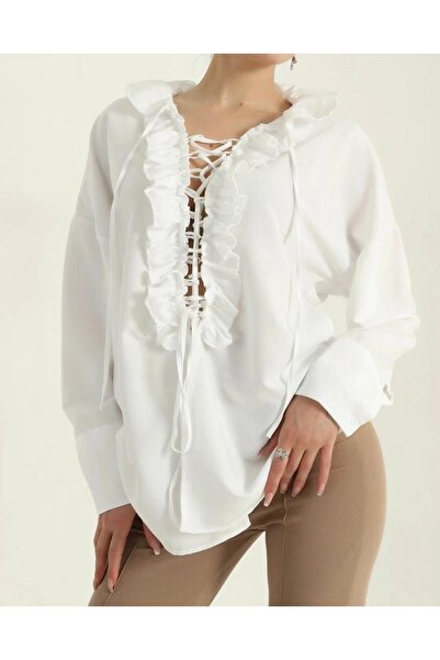 Azda Μοντέλο Aerobin Γυναικείο πουκάμισο με βολάν με κορδόνια μπροστά:594