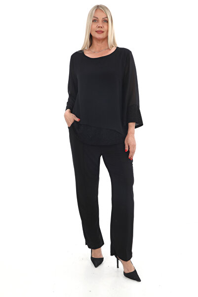 Javelin Collection Sıfır Yakalı Manşetli Etek Uçları Simli Bluz