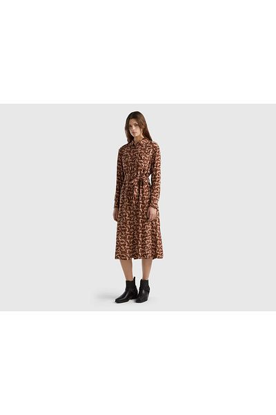 United Colors of Benetton Women's Midi Shirt Dress with Horse Print