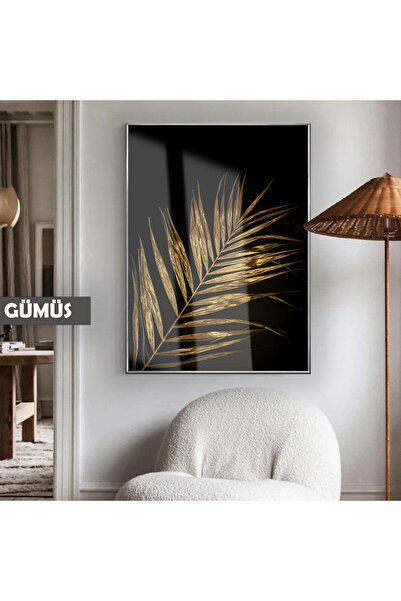 Harikabirev HARİKABİREV | MODEL MODERN DE FRUNZĂ DE PALMĂ DE AUR 01 | TABLA DE STICLA TEMPLATA CU CADRU, SIMPLE, VERTICALA