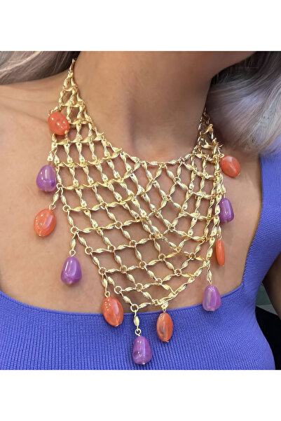 gozdeasutayaccessory Marka kolye turuncu mor