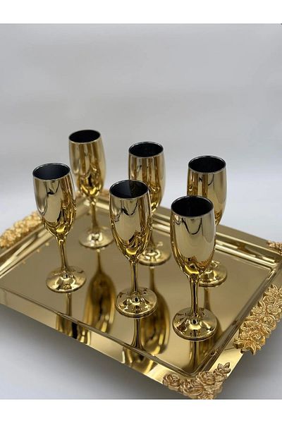 NEWTREND Züccaciye Luxury 6 Pieces Gold Glass Goblet Cocktail Alcohol Soft Drink Water Goblet Service-Presentation 190ml