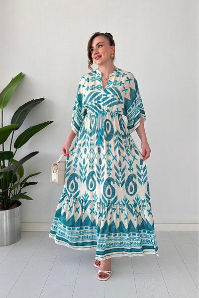MaziButik Φόρεμα με σχέδιο Maxi Viscose Τυρκουάζ